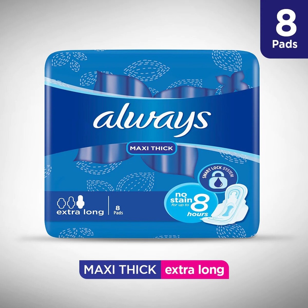 ALWAYS MAXI EXTRA LONG NEW - اولويز ماكسى طويلة جدا الجديد | 8 فوط | فوط صحية | حماية كاملة ضد التسرب طوال الليل والنهار بحجم طويل جدا