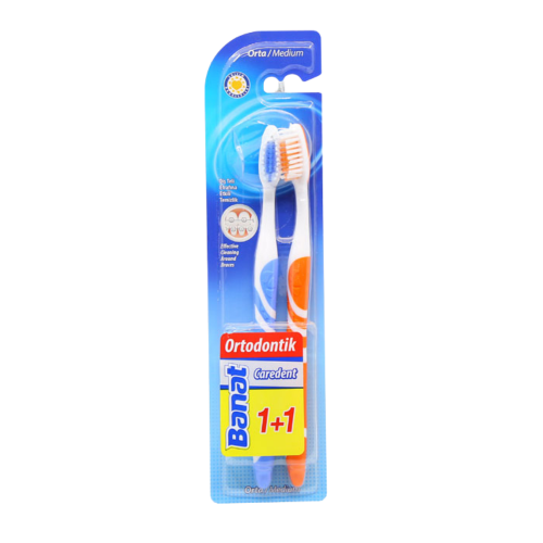 BANAT CAREDENT ORTHODONTIC TOOTHBRUSH 1 - بنات كيردن | 1 زائد 1 فرشاه مجانا | فرشاة اسنان مخصصة لتقويم الاسنان | تنظيف عميق وحماية اللثة والاسنان اثناء التقويم
