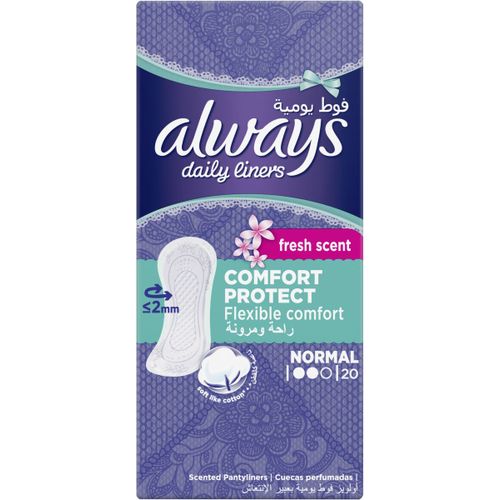 ALWAYS COMFORT FRESH NORMAL 20 - اولويز كومفورت فريش نورمال فوط يومية | 20 فوطة | فوط صحية يومية | امتصاص الافرازات اليومية والحفاظ على الجفاف والانتعاش