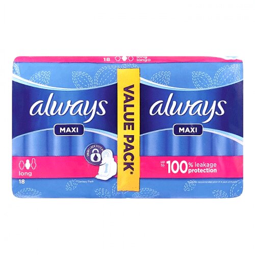 ALWAYS MAXI LONG NEW - اولويز ماكسى طويلة الجديد | 18 قطعة | فوط صحية | حماية فائقة ضد التسرب بنعومة قطنية مميزة وحجم طويل