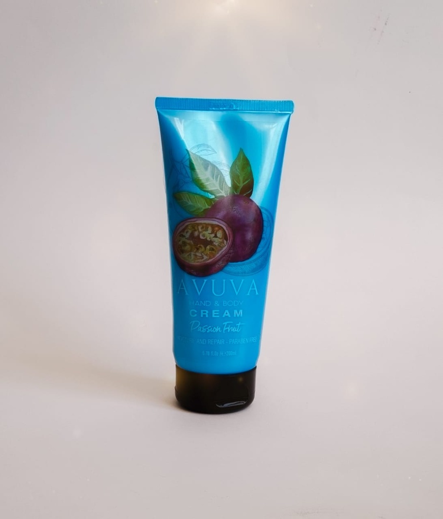 AVUVA HAND & BODY CREAM PASSION FRUIT 63 ML - افوفا كريم لليدين والجسم باشن فروت 63 مل | 63 مل | كريم موضعي | ترطيب وتنعيم البشرة وتعطيرها بنفحات فاكهة الباشن فروت الاستوائية