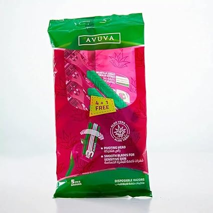 AVUVA WOMEN DISPOSABLE RAZOR 5 PCS - افوفا شفرات حلاقة نسائية للاستخدام مرة واحدة 5 قطع | 5 قطع | مستلزم طبي ومستحضر تجميل | ازالة الشعر بلطف ونعومة فائقة وتوفير مضاعف