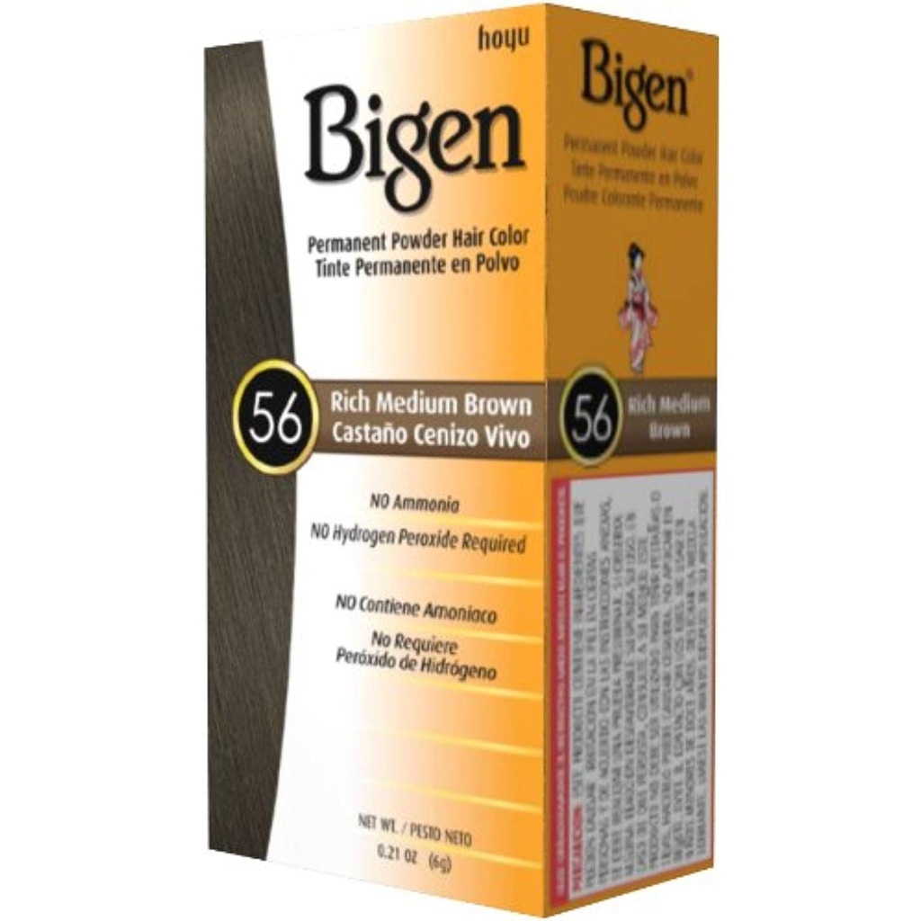 BIGEN PERMANENT POWDER HAIR COLOR MEDIUM BROWN 56 - بيجين صبغة شعر بودرة دائمة بني متوسط 56 | 6 جم | بودرة صبغة شعر | صبغ الشعر وتغطية الشيب المثالية بدون امونيا