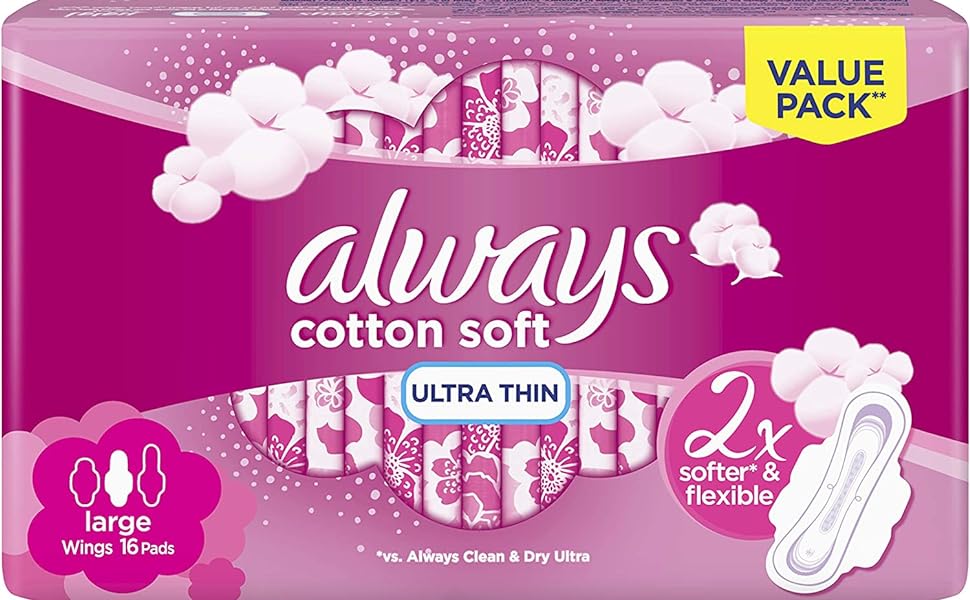 ALWAYS ULTRA COTTON LONG NEW - اولويز الترا قطن طويلة الجديد | 16 فوطة | فوط صحية | حماية فائقة ضد التسرب بنعومة قطنية فائقة وتصميم رفيع