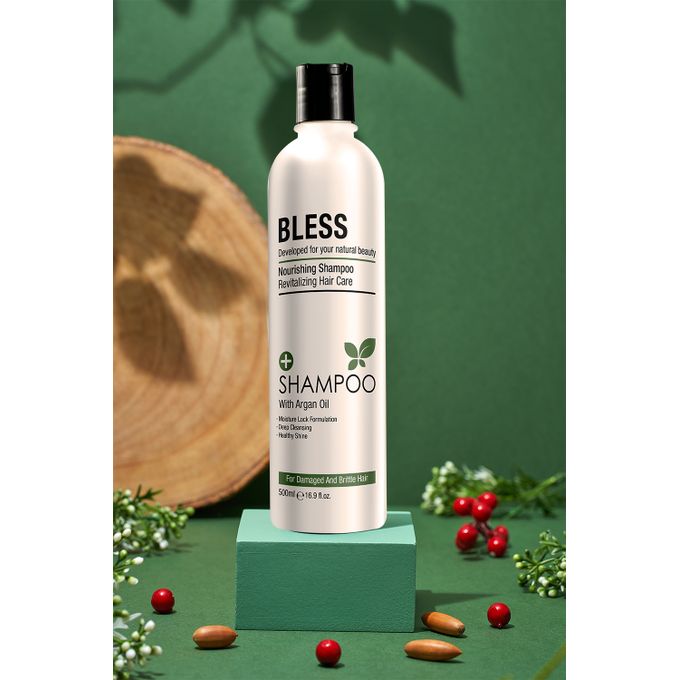 BLESS NOURISHING SHAMPOO WITH ARGAN OIL 500 ML - بليس شامبو مغذي للشعر بزيت الارجان | 500 مل | شامبو | تنظيف فروة الراس وتغذية خصلات الشعر الجاف والتالف ومنع الهيشان