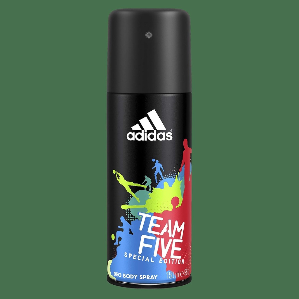 ADIDAS TEAM FIVE SPRAY 150 ML - أديداس تيم فايف سبراي | 150 مل | بخاخ مزيل لرائحة العرق ومستحضر تجميلي | انتعاش يدوم طويلًا وحماية ضد الروائح الكريهة