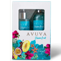 AVUVA SHOWER GEL & BODY SPLASH PASSION FRUIT - افوفا شاور جل وبودي سبلاش بفاكهة العاطفة | طقم قطعتين | مجموعة العناية بالجسم وتعطيره | تنظيف وترطيب البشرة ومنح الجسم رائحة الفواكه الاستوائية المنعشة والمستدامة
