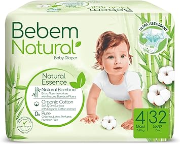 BEBEM NATURAL 4 LARGE 32 DIAPERS - بيبيم ناتشورال مقاس 4 | 32 حفاضة | حفاضات اطفال حجم كبير | عبوة اقتصادية لحماية طبيعية فائقة ضد التسريب والتهابات البشرة