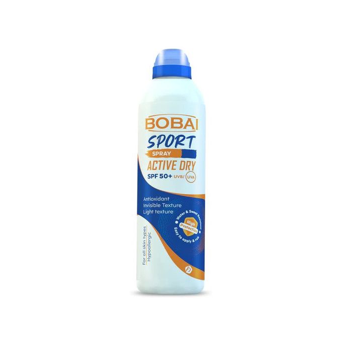 [76224] BOBAI SUNSCREEN SPF 50 ACTIVE DRY SPRAY 200 ML - بوباي بخاخ واقي من الشمس جاف ونشط | 200 مل | بخاخ واقي من الشمس | حماية فائقة ومقاومة للماء والتعرق للوجه والجسم أثناء ممارسة الرياضة والأنشطة الخارجية