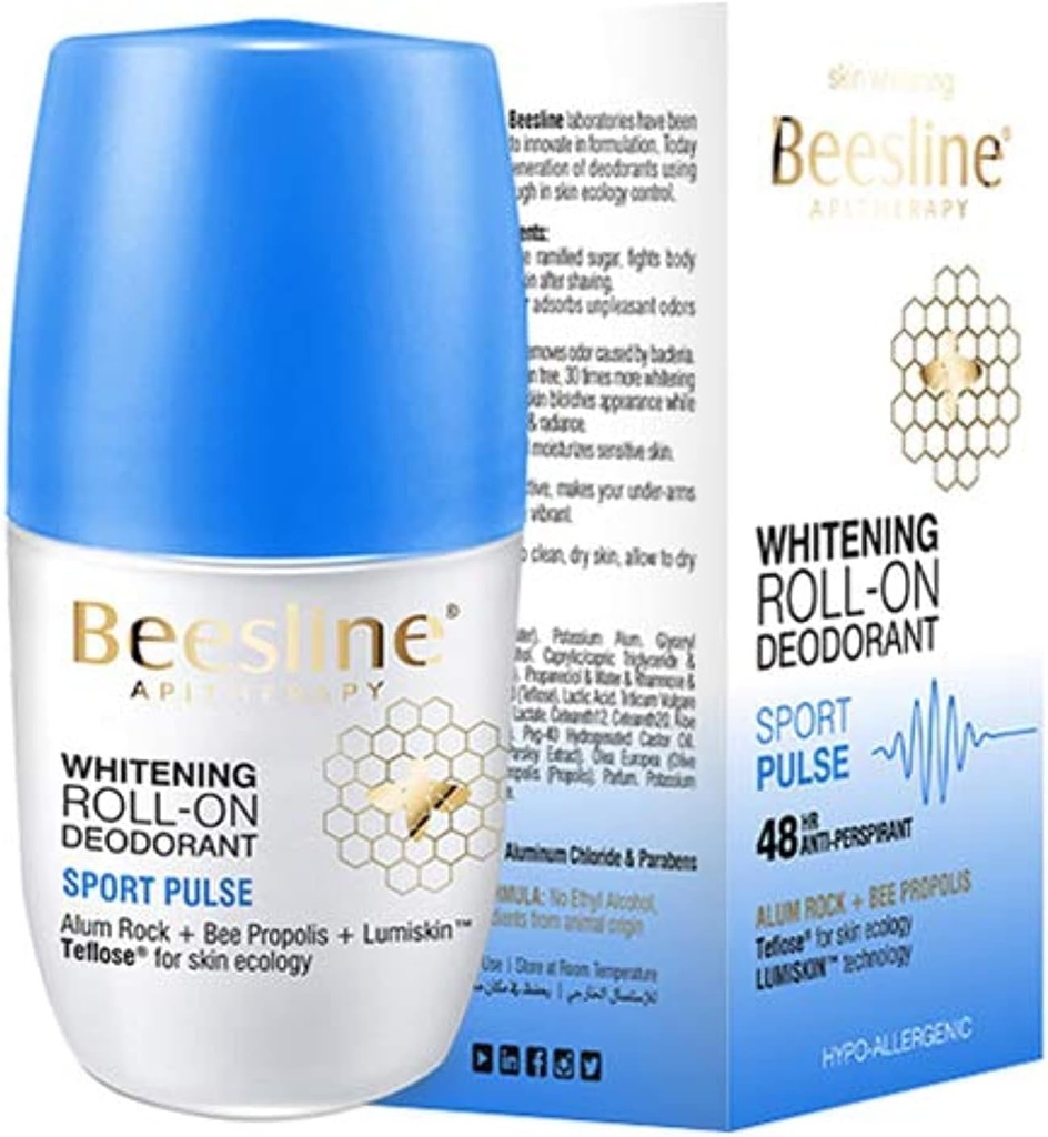 BEESLINE WHITENING ROLL-ON SPORT PULSE 50ML - بيزلين رول اون سبورت بلس الرياضي | 50 مل | رول اون | لتفتيح الابط ومقاومة التعرق الشديد