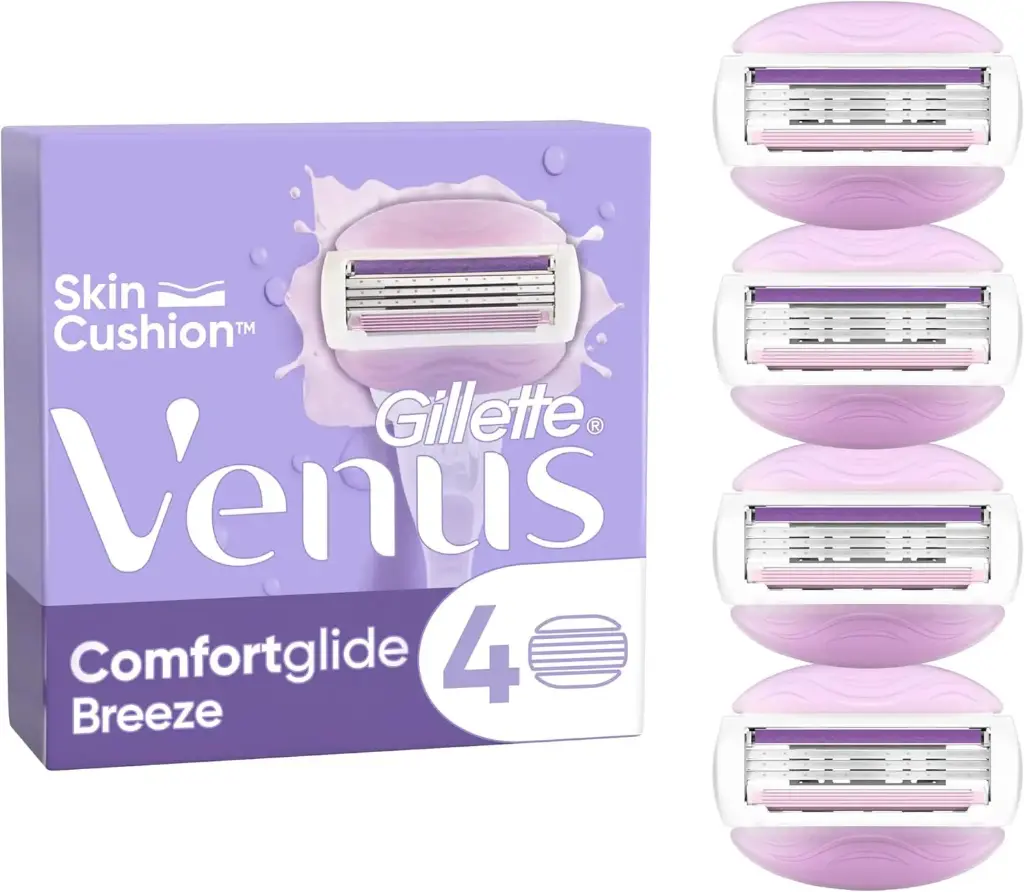[63406] GILLETTE VENUS BREEZE 4 PC - غيارات جيليت فينوس بريز النسائية | 4 قطع | شفرات حلاقة | لحلاقة ناعمة وترطيب مدمج للبشرة