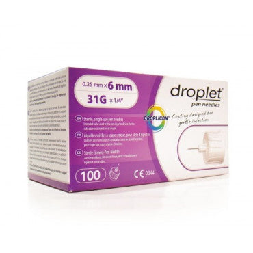 [62539] DROPLET LANCETS 100 PCS 6MM - دروبلت شكاكات سكر | 100 قطعة | سنون شكاكات طبية | لسحب عينات الدم بدون الم