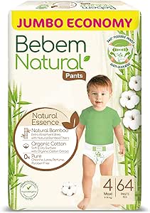 BEBEM NATURAL 4 MAXI 64 DIAPERS - بيبيم ناتشورال مقاس 4 | 64 حفاضة | حفاضات اطفال حجم ماكسي كبير | عبوة جامبو اقتصادية لحماية طبيعية فائقة ضد التسريب والتهابات البشرة