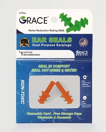 [78221] GRACE ADULT EAR PLUGS 2 PCS - سدادات اذن جريس للبالغين | قطعتان | سدادات | لمنع دخول الماء والضوضاء