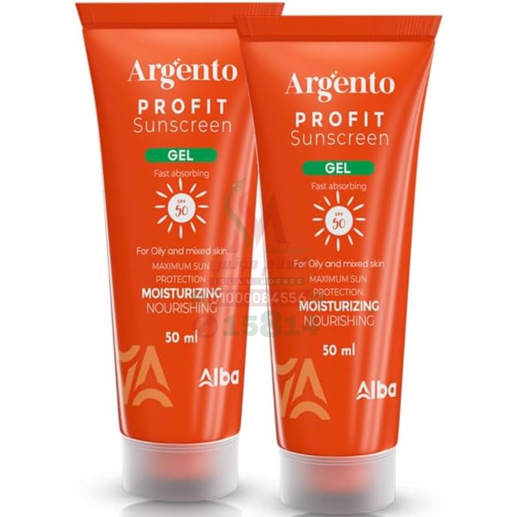 [78227] ARGENTO SUNSCREEN PROFIT GEL SPF 50 PACK 120 ML - ارجنتو صن سكرين بروفيت جل معامل حماية 50 عبوتين 120 مل | عبوتين كل عبوة 60 مل بحجم اجمالي 120 مل | جل موضعي واقي شمس | حماية قصوى من اشعة الشمس الضارة والترطيب ومقاومة التجاعيد
