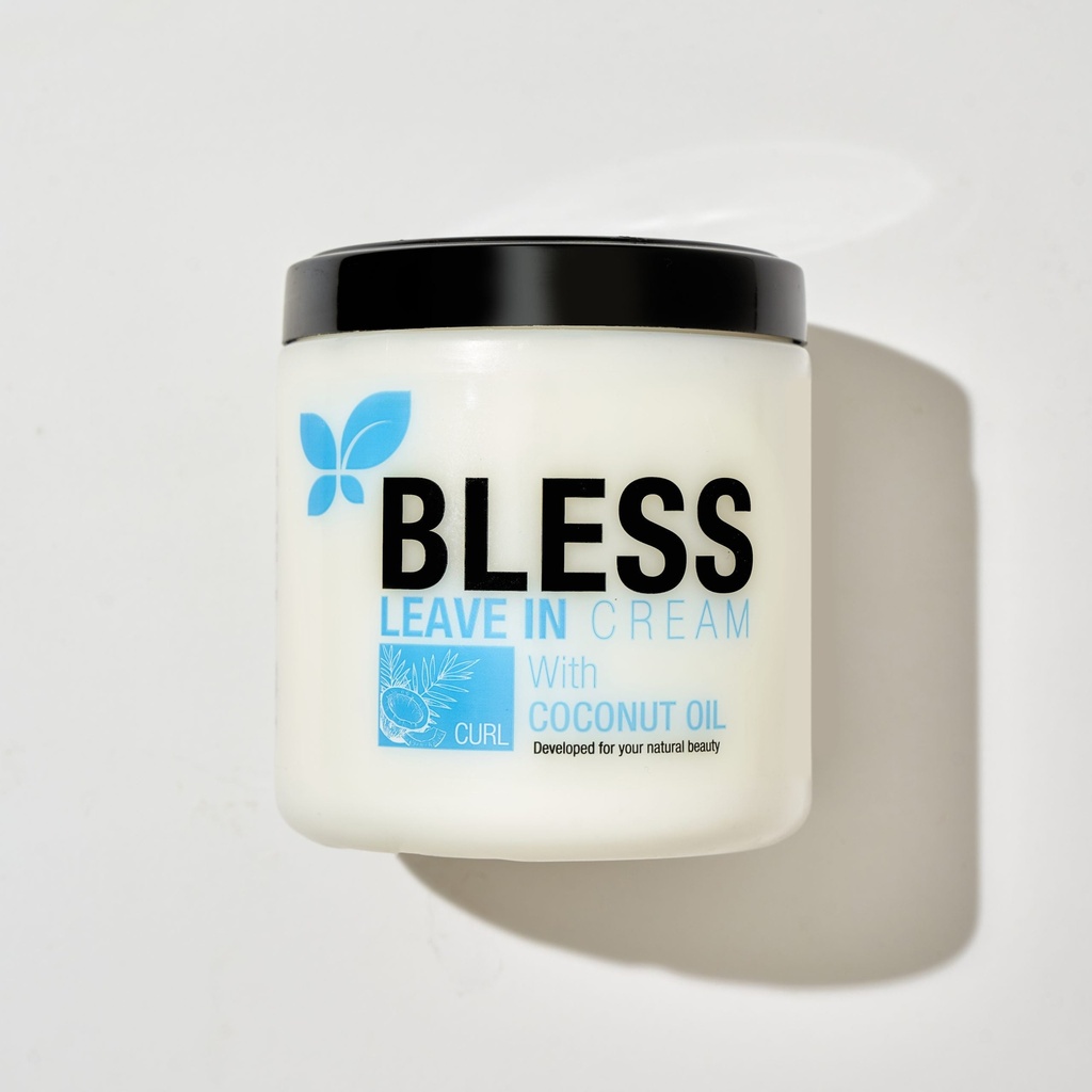 BLESS LEAVE IN CREAM WITH COCONUT OIL 450 ML - بليس ليف ان كريم بزيت جوز الهند | 450 مل | كريم | ترطيب عميق للشعر الجاف والتالف ومنع الهيشان وفك التشابك