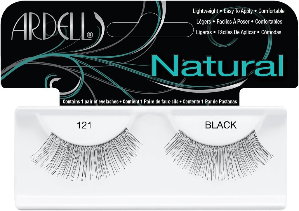[77516] ARDELL NATURAL 121 BLACK - ارديل ناتشورال 121 اسود | زوج واحد | رموش صناعية للتجميل | زيادة طول وحجم الرموش بنمط ويسبي ناعم واطلالة سوداء طبيعية ومريحة ملائمة للاستخدام اليومي