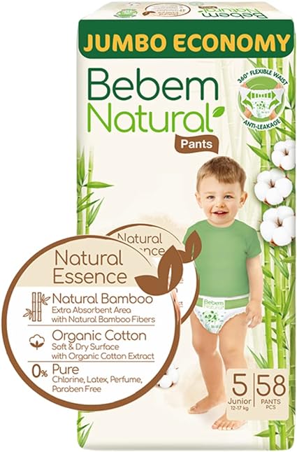 BEBEM NATURAL PANTS 5 - بيبيم ناتشورال كلوت | مقاس 5 | حفاضات | جفاف طبي طبيعي