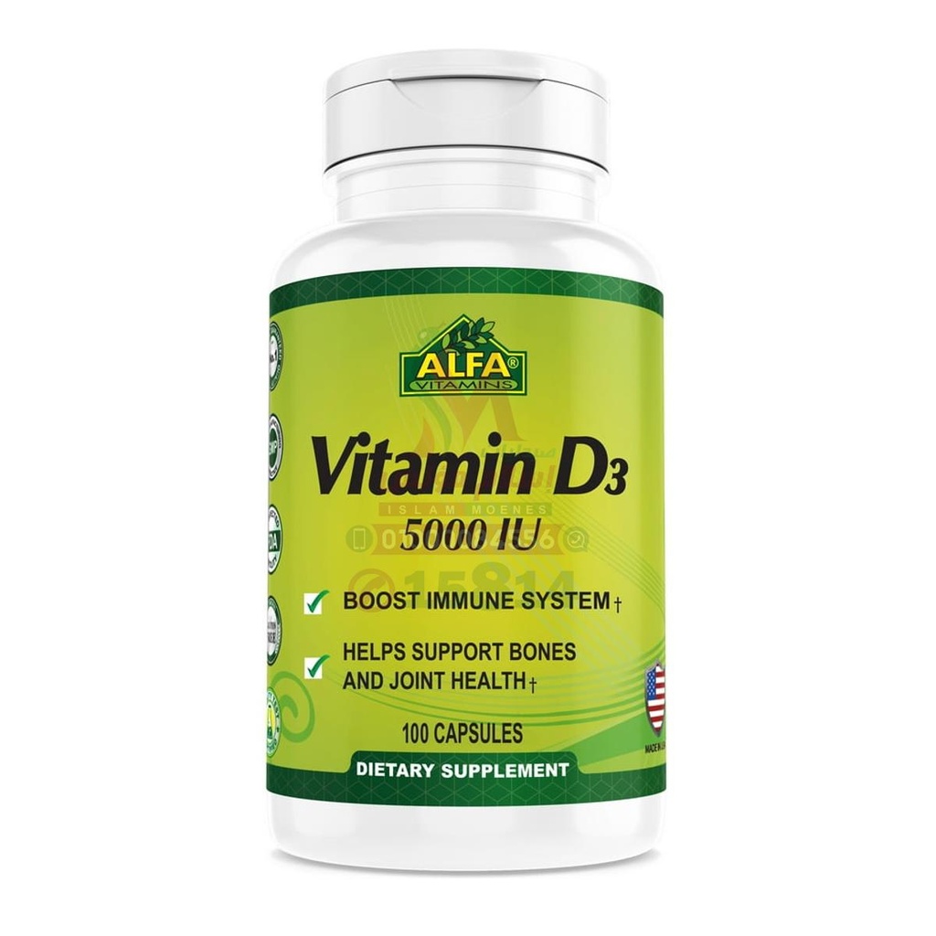 ALFA VITAMIN D3 5000 IU 100 CAP - الفا فيتامين د3 5000 وحدة دولية | كبسولات لدعم المناعة وصحة العظام
