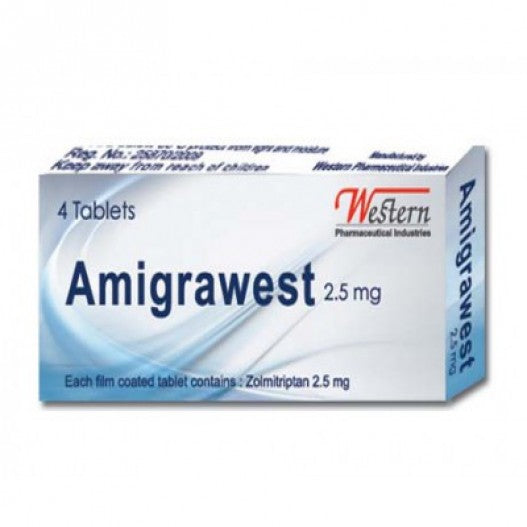 AMIGRAWEST 2.5 MG 4 TAB - اميجراويست 2.5 مجم | 4 اقراص | اقراص | تخفيف نوبات الصداع النصفى الحادة واعراضها المصاحبة