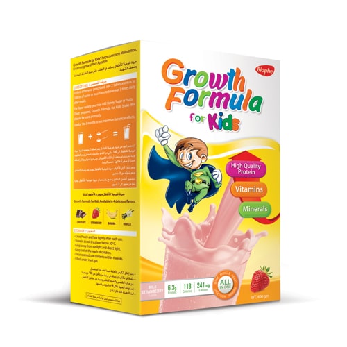 GROWTH FORMULA STRAWBERRY 400 GM - جروث فورميلا فراولة | 400 جم | بودرة | علاج النحافة وسوء التغذية