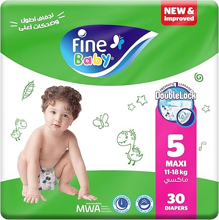 [62084] FINE BABY 5 30 P - حفاضات فاين بيبي مقاس 5 | 30 حفاضة | حفاضات | حماية وجفاف بشرة الاطفال