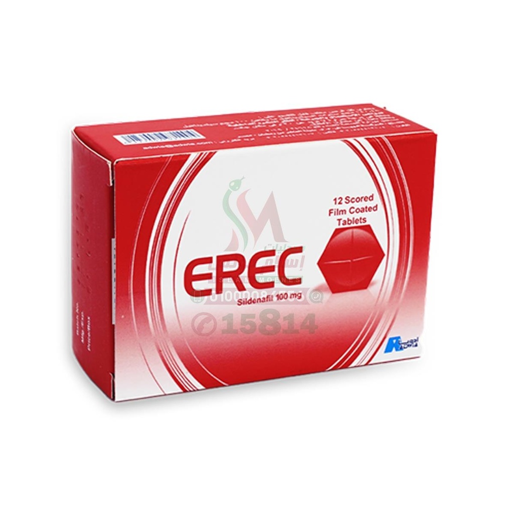 Erec 100 MG 12 TAB - ايريك 100 مجم | 12 قرص مغلف | اقراص فموية | علاج ضعف الانتصاب وتحسين الكفاءة الجنسية لدى الرجال