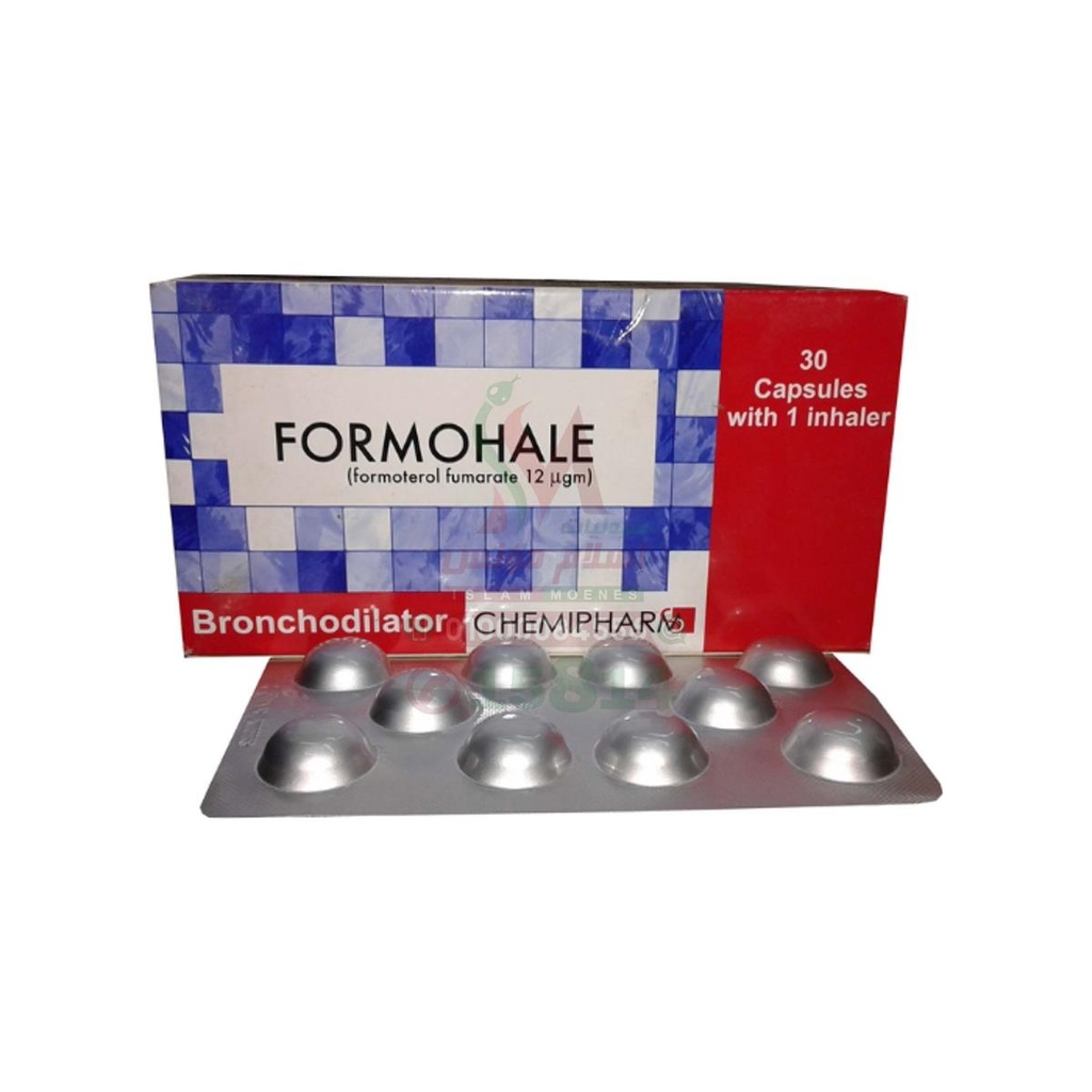 FORMOHALE 12 UGM 30 CAP - فورموهال 12 ميكروجرام 30 كبسولة | 12 ميكروجرام | كبسولات جيلاتينية صلبة تحتوي على مسحوق للاستنشاق | موسع للشعب الهوائية وتحسين التنفس