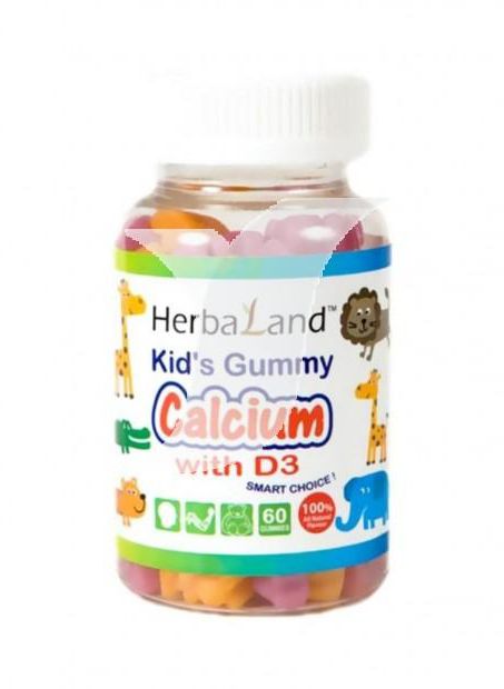 HERBALAND CALCIUM WITH D3 60 GUMMIES - هيربالاند كالسيوم مع دي3 60 قطعة | مكمل غذائى للكالسيوم وفيتامين د3 | قطع | تقوية العظام والاسنان ودعم المناعة