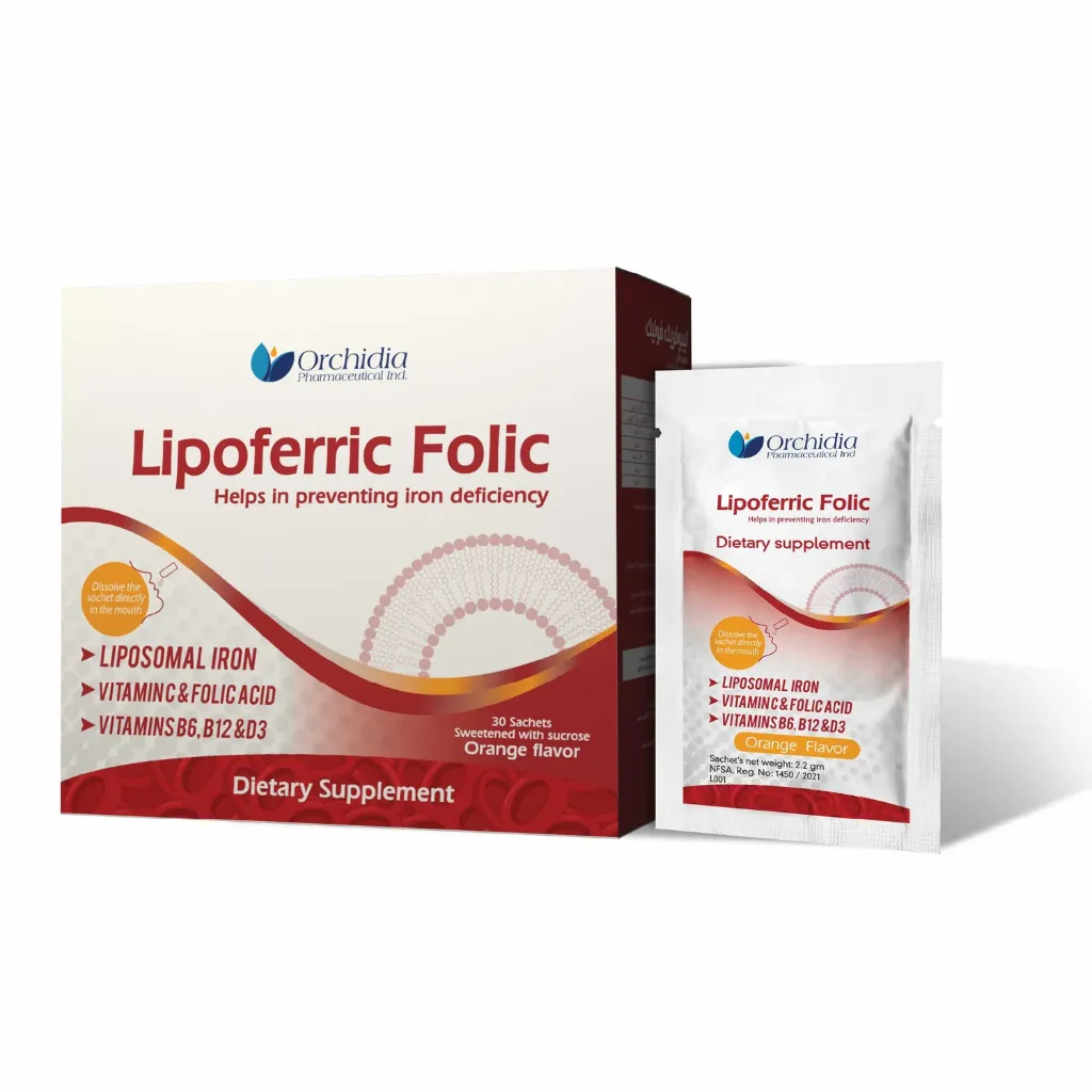 LIPOFERRIC FOLIC 30 SACHETS - ليبوفيريك فوليك 30 كيس | مكمل غذائي لعلاج فقر الدم ونقص الحديد