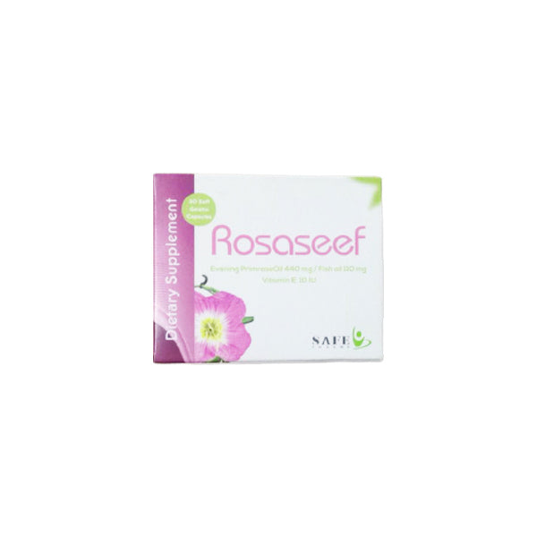 ROSASEEF 30 CAPSULES - روساسيف 30 كبسولة | 30 كبسولة | كبسولات جيلاتينية رخوة | مكمل غذائى لتعزيز الصحة العامة ونضارة البشرة وتخفيف اعراض ما قبل الدورة الشهرية