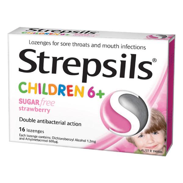 [59547] STREPSILS STRAW SUGAR FREE CHILDREN - ستربسيلز بالفراولة خالي من السكر للاطفال | 24 قرص استحلاب | اقراص استحلاب للحلق | علاج التهاب واحتقان الحلق وتخفيف الالم