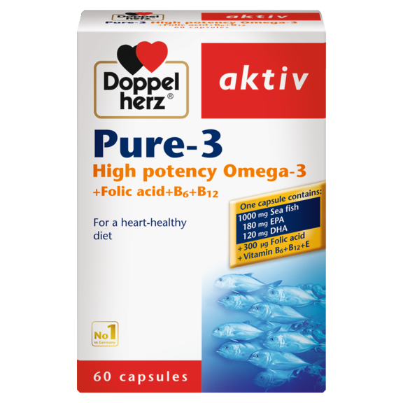 DOPPELHERZ AKTIV PURE-3 60 CAP - دوبل هيرز اكتيف بيور-3 | 60 كبسولة لدعم صحة القلب والشرايين والمناعة