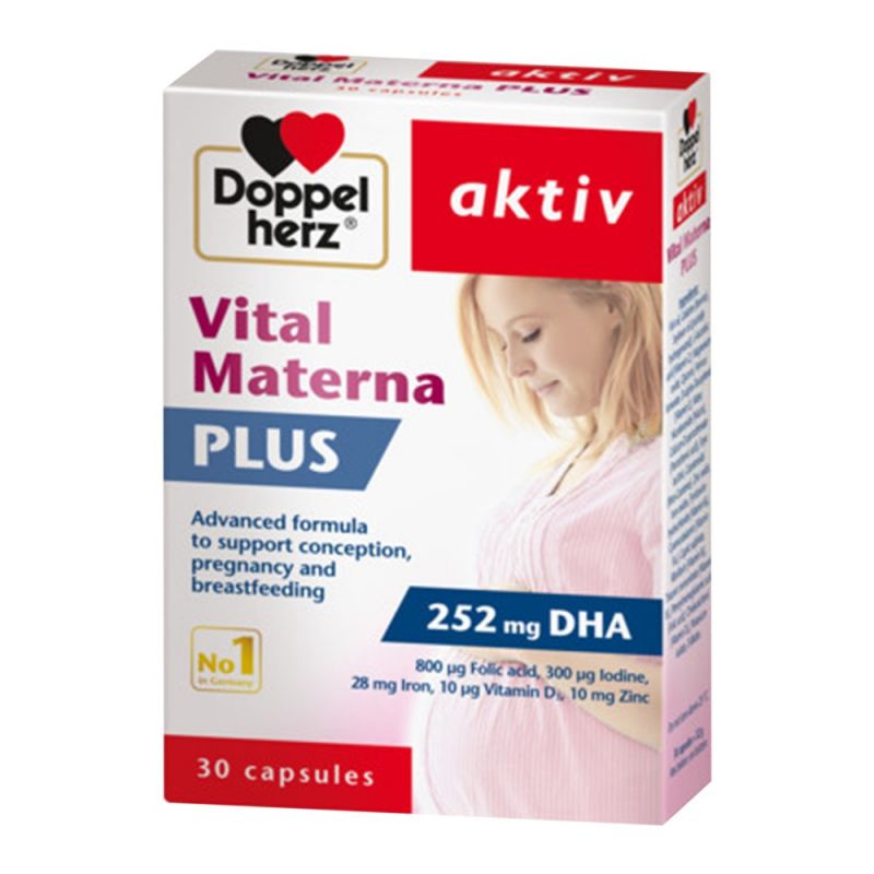 DOPPELHERZ AKTIV VITAL MATERNA PLUS 30 CAP - دوبل هيرز اكتيف فيتال ماترنا بلس | 30 كبسولة للام الحامل والمرضع ودعم الجنين