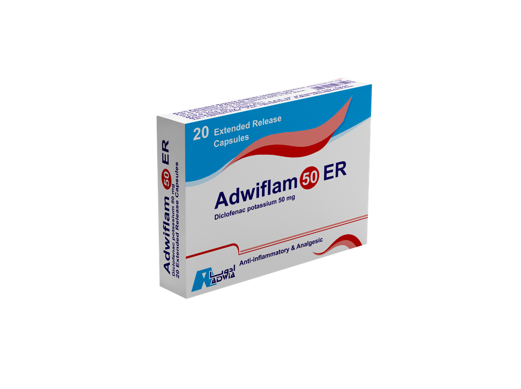 ADWIFLAM 50 MG E R 20 CAPSULES - ادويفلام 50 مجم ممتد المفعول 20 كبسولة | 50 مجم | | مسكن قوي لالام العظام والمفاصل ومضاد للالتهابات