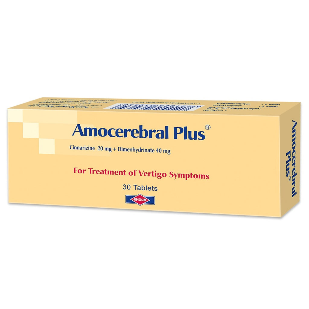 AMOCEREBRAL PLUS 20 mg / 40 mg 30 Tablets - اموسيريبرال بلس 20 مجم / 40 مجم | 30 قرص | اقراص مغلفة | علاج الدوار والدوخة وطنين الاذن واضطرابات الاتزان