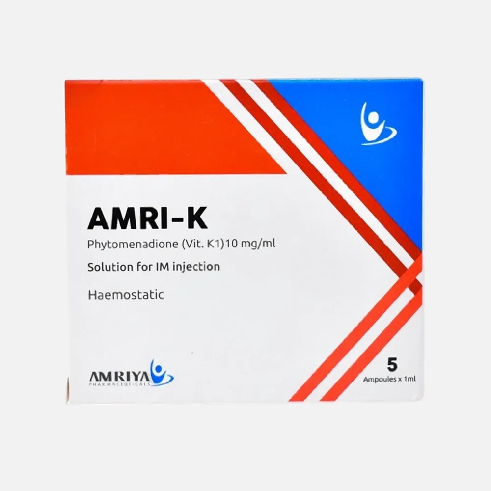 AMRI K AMP - امري كي 10 مجم امبولات لمنع وعلاج النزيف وتعويض نقص فيتامين ك