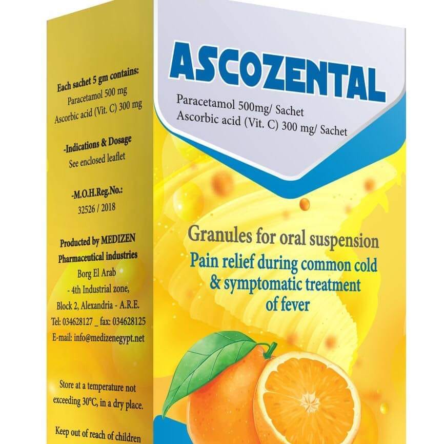ASCOZENTAL 10 GRANULES SACHET - اسكوزنتال 10 اكياس فوار | لعلاج اعراض نزلات البرد والانفلونزا