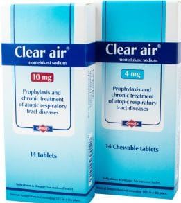 CLEAR AIR 4MG 14 TAB - كلير اير 4 مجم | 14 قرص مضغ | اقراص للمضغ | الوقاية والتحكم في اعراض الربو وحساسية الصدر للاطفال