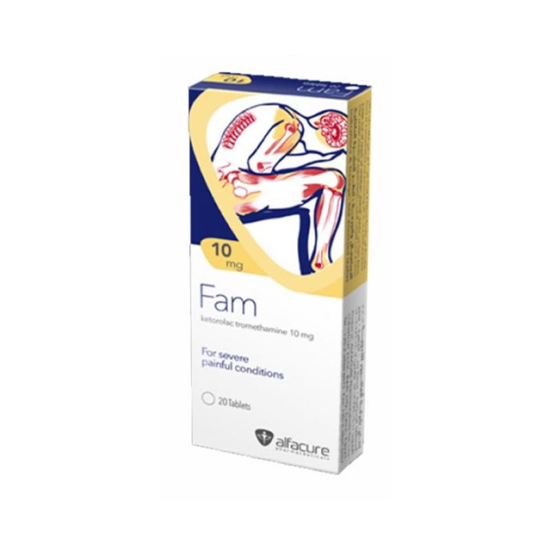 Fam 10mg TAB - فام 10 مجم | 20 او 30 قرص | اقراص فموية | تسكين الالام الحادة والمتوسطة ومضاد قوي للالتهابات
