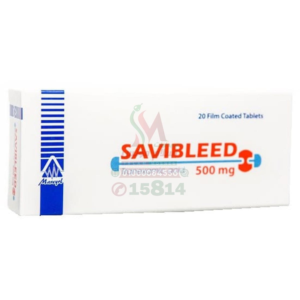 SAVIBLEED 500 MG 20 FILM COATED TABLETS - سافيبليد | 500 مجم 20 قرص | اقراص مغلفة | السيطرة على النزيف الحاد ومنع تحلل الجلطات