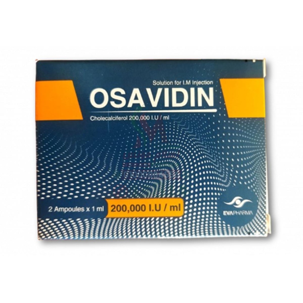 OSAVIDIN 200,000 IU / ML 2 AMP - اوسافيدين 200000 وحدة دولية 2 امبول | 200000 وحدة دولية | امبولات حقن عضلى | لعلاج نقص فيتامين د3 الحاد وتقوية العظام