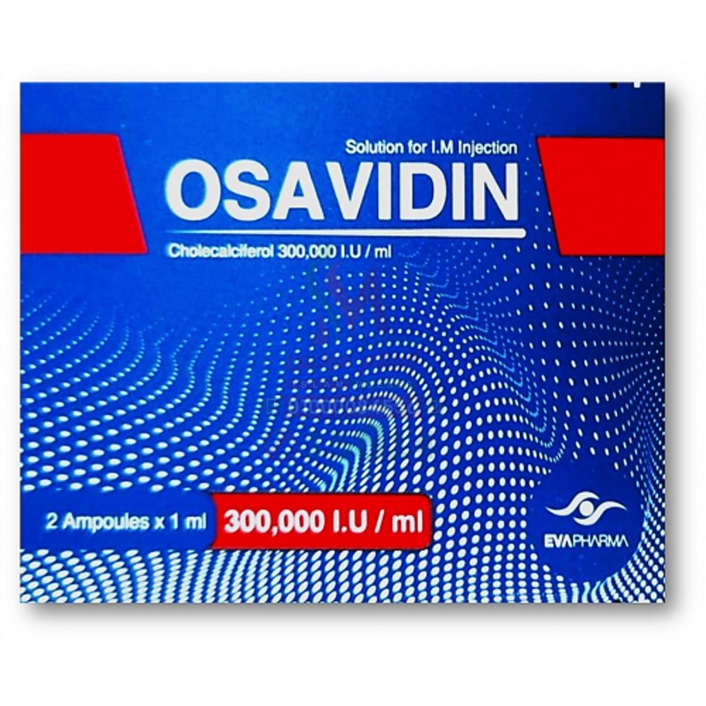 OSAVIDIN 300,000 IU / ML 2 AMP - اوسافيدين 300000 وحدة دولية 2 امبول | 300000 وحدة دولية | امبولات حقن عضلى | لعلاج النقص الشديد والمكثف لفيتامين د3 وتقوية بنيان العظام