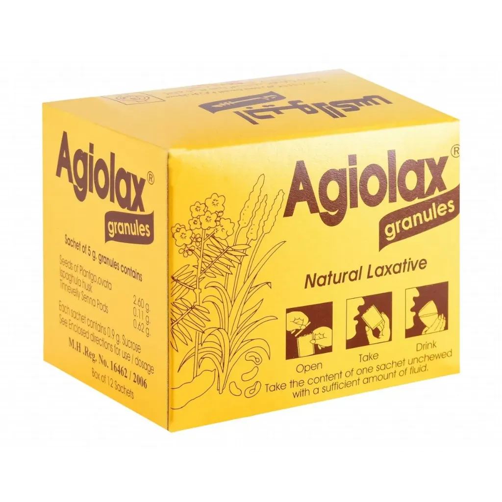 AGIOLAX 12 SACHETS - اجيولاكس 12 كيس | 5 جم | حبيبات مغلفة داخل اكياس | ملين طبيعي لعلاج الامساك الحاد والمزمن