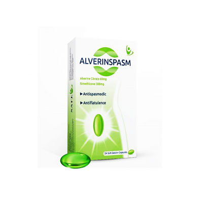 ALVERINSPASM 24 SOFT GELATIN CAPSULES - الفيرنسبازم 24 كبسولة | 60 مجم / 300 مجم | كبسولات جيلاتينية رخوة | علاج تقلصات القولون العصبي وطرد الغازات والانتفاخ