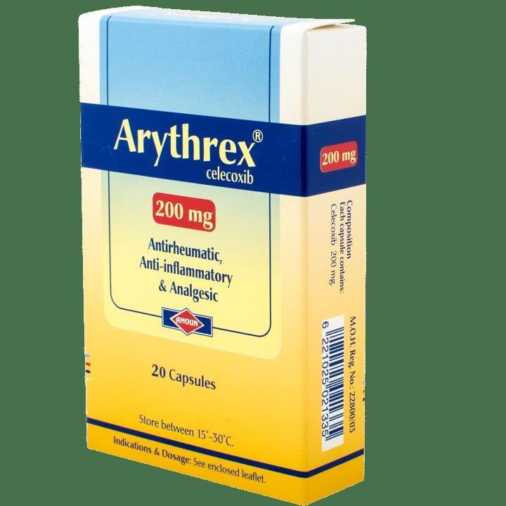 ARYTHREX 200 MG 20 CAP - اريثريكس 200 مجم 20 | كبسولات لتسكين الالام وعلاج التهابات المفاصل والعظام