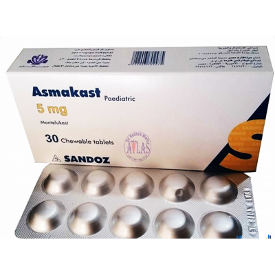 ASMAKAST 5 MG 30 TAB - اسماكاست 5 مجم 30 | اقراص قابلة للمضغ | لعلاج الربو الشعبي وحساسية الصدر للاطفال