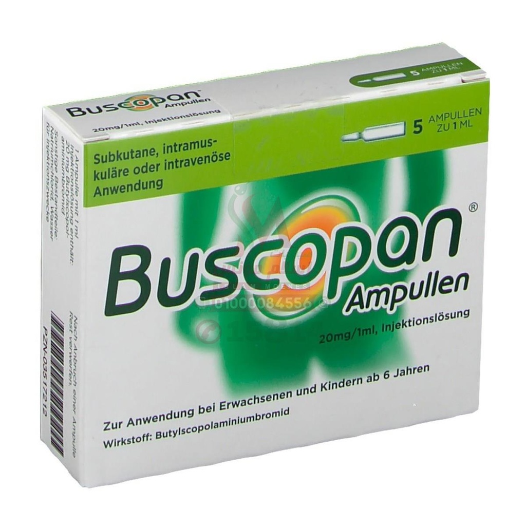 BUSCOPAN AMP - بسكوبان امبول | 20 مجم / 1 ملل | امبولات للحقن | علاج المغص الحاد وتشنجات الجهاز الهضمي والمسالك البولية