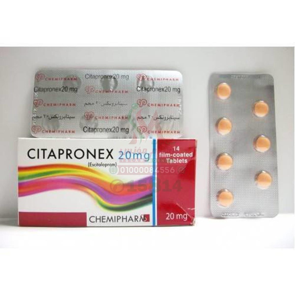 CITAPRONEX 20 MG 14 TAB - سيتـابرونكس 20 مجم 14 قرص | 20 مجم | اقراص مغلفة | علاج الاكتئاب وتحسين الحالة المزاجية والسيطرة على اضطرابات القلق والهلع