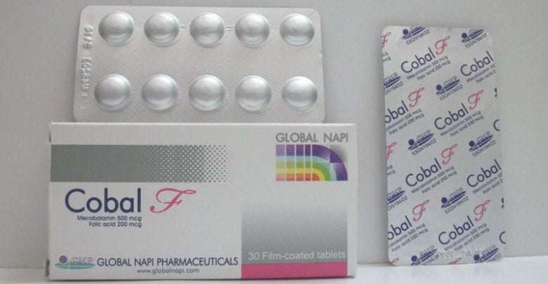 COBAL F 30 TAB - كوبال اف 30 قرص | 500 ميكروجرام / 200 ميكروجرام | اقراص مغلفة | علاج فقر الدم ونقص فيتامين ب12 وحماية الاعصاب وعيوب الاجنة